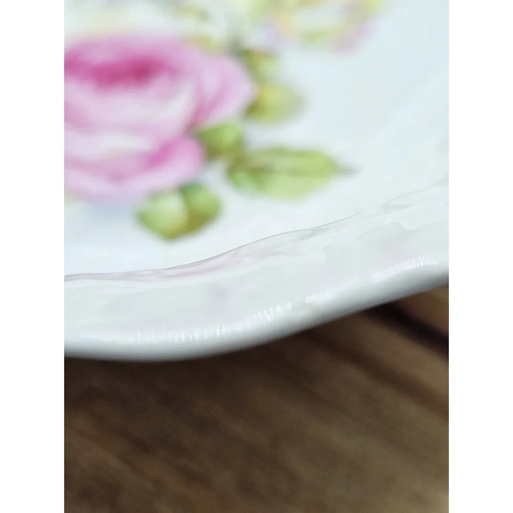 Vintage Orla Germany Porcelain Serving Bowl Pink Rose Scalloped Edge Early 1900s